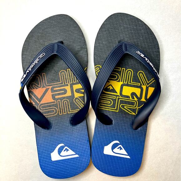 New‎ Quicksilver Blue and Yellow Flip Flops Size summer Hawaii pool shoes - Picture 1 of 3